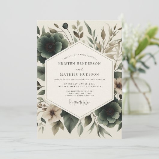 Charcoal Artistic Botanical Wedding 招待状 (スタンド正面)