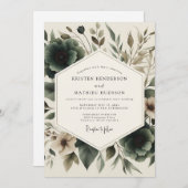 Charcoal Artistic Botanical Wedding 招待状 (正面/裏面)