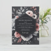 Charcoal Blush Floral Elegance Wedding 招待状 (スタンド正面)