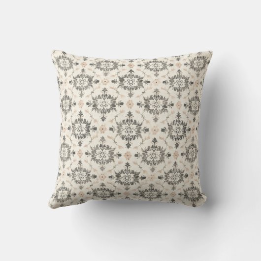 Charcoal & Blush French Damask Throw Pillow クッション (裏面)