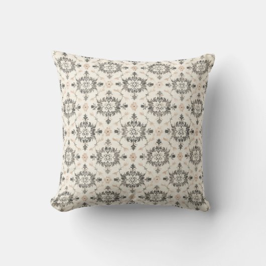 Charcoal & Blush French Damask Throw Pillow クッション (正面)