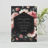 Charcoal Blush Petal Nocturne Wedding 招待状 (スタンド正面)