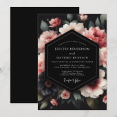 Charcoal Blush Petal Nocturne Wedding 招待状 (正面/裏面)