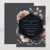 Charcoal Blush Poetic Wedding 招待状 (正面/裏面)