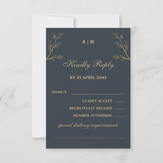 Charcoal Botanical Christian Wedding RSVP  (正面)