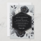 Charcoal Botanical Romance Wedding 招待状 (正面)