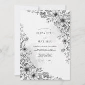 Charcoal Botanical Romance Wedding 招待状 (正面)