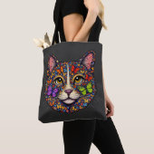 Charcoal Butterfly Blooms Cat Portrait Kitty Lover トートバッグ (クローズアップ)