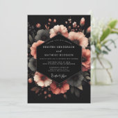 Charcoal Coral Bloom Wedding 招待状 (スタンド正面)