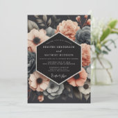 Charcoal & Coral Muted Bloom Wedding 招待状 (スタンド正面)
