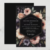 Charcoal Dusky Floral Wedding 招待状 (正面/裏面)