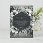 Charcoal Elegant Anemone Wedding 招待状 (スタンド正面)