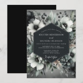 Charcoal Elegant Anemone Wedding 招待状 (正面/裏面)