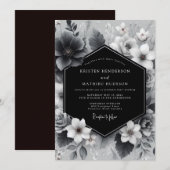 Charcoal Floral Artistry Wedding 招待状 (正面/裏面)