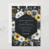 Charcoal Floral Bloom Wedding 招待状 (正面)