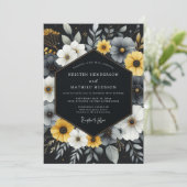 Charcoal Floral Bloom Wedding 招待状 (スタンド正面)