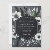 Charcoal Floral Opulent Wedding 招待状 (正面)