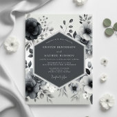Charcoal Floral Romance Wedding 招待状