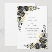 Charcoal Gilded Elegant Winter Wedding 招待状 (正面/裏面)