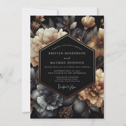 Charcoal Gold Chiaroscuro Wedding 招待状 (正面)