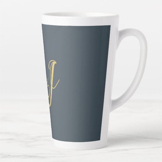 Charcoal Gold Color Monogram Professional Initial カフェラテマグ (右)