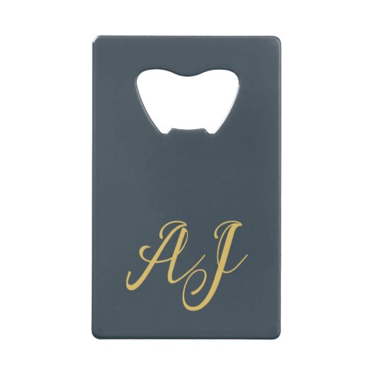 Charcoal Gold Color Monogram Professional Initial クレジットカード栓抜き (正面)