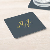 Charcoal Gold Color Monogram Professional Initial スクエアペーパーコースター (アングル)