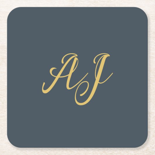 Charcoal Gold Color Monogram Professional Initial スクエアペーパーコースター (正面)