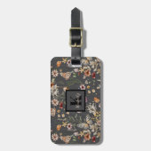 Charcoal Gray Boho Watercolor Wildflowers Monogram ラゲッジタグ (正面縦)