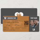 Charcoal Gray & Copper Boarding Pass Wedding 招待状 (正面/裏面)