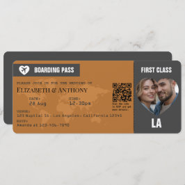 Charcoal Gray & Copper Boarding Pass Wedding 招待状
