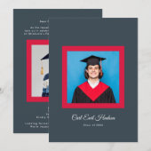 Charcoal Gray Crimson White High School Photo Grad 案内状 (正面/裏面)