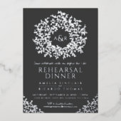 Charcoal gray foil monogram rehearsal dinner 箔招待状 (正面)