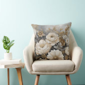 Charcoal Gray Gold Cream Floral クッション (椅子)