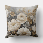 Charcoal Gray Gold Cream Floral クッション (裏面)