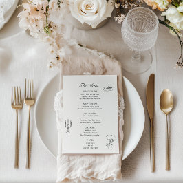 Charcoal Gray Illustrated Wedding Menu メニュー