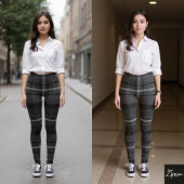 Charcoal Gray Monochromatic Square Plaid Tartan レギンス