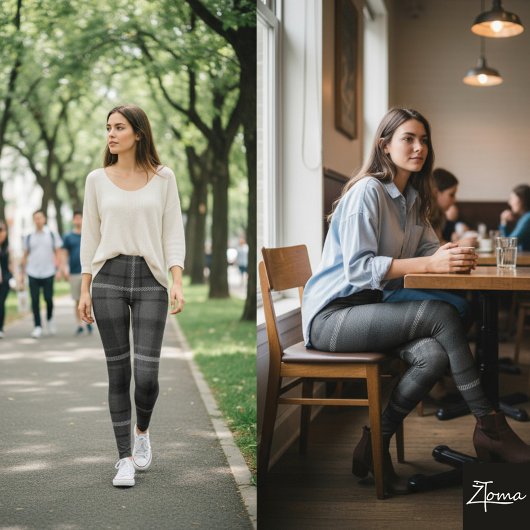 Charcoal Gray Monochromatic Square Plaid Tartan レギンス