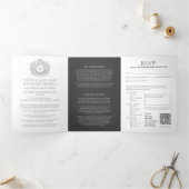 Charcoal gray monogram leaves wedding all-in-one 三つ折り招待状 (内部)