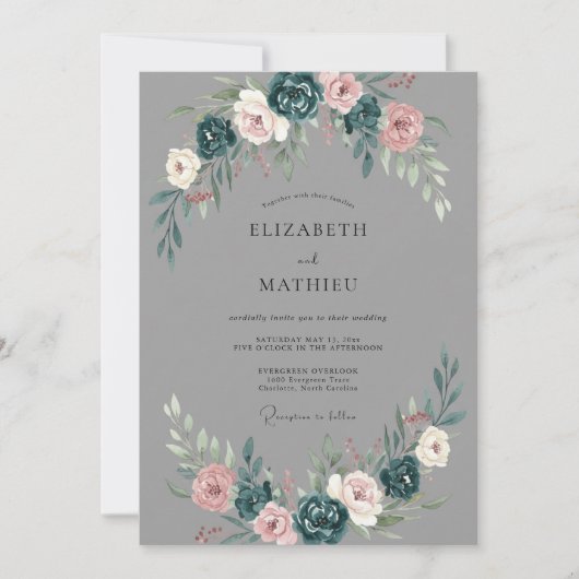 Charcoal Gray Moody Winter Wedding 招待状 (正面)