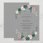 Charcoal Gray Moody Winter Wedding 招待状 (正面/裏面)