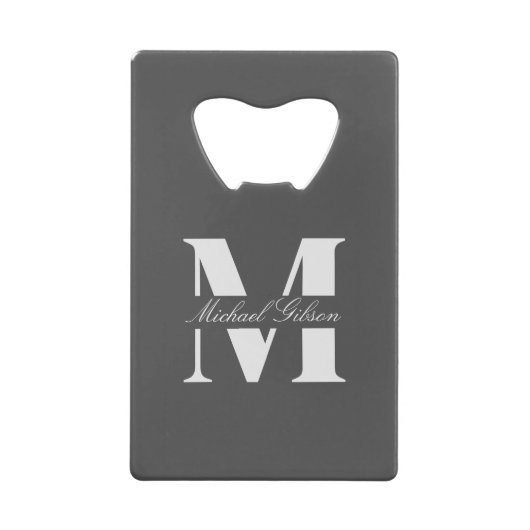 Charcoal Gray | Personalized Monogram Groomsmen  クレジットカード栓抜き (正面)
