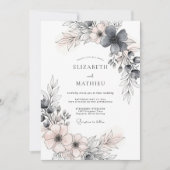 Charcoal Gray Romantic Spring Wedding 招待状 (正面)