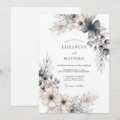 Charcoal Gray Romantic Spring Wedding 招待状 (正面/裏面)