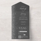 Charcoal Gray Silver Glitter QR Code Wedding オールインワン招待状 (内側)