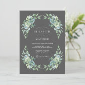 Charcoal Gray Stately Botanical Wedding 招待状 (スタンド正面)
