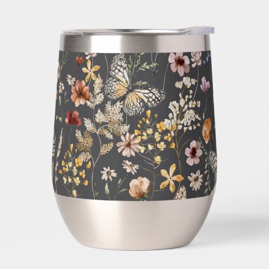 Charcoal Gray Watercolor Wildflowers (左面)