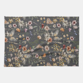 Charcoal Gray Watercolor Wildflowers キッチンタオル (横)