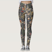 Charcoal Gray Watercolor Wildflowers レギンス (正面)