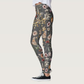 Charcoal Gray Watercolor Wildflowers レギンス (左)
